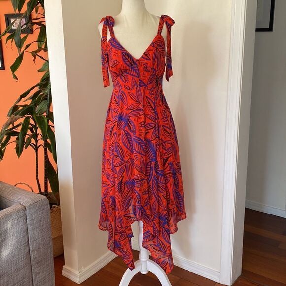 Alexis for Target Tropical Leaf Tie Strap Asymmetrical Dress Size XS - Picture 2 of 11